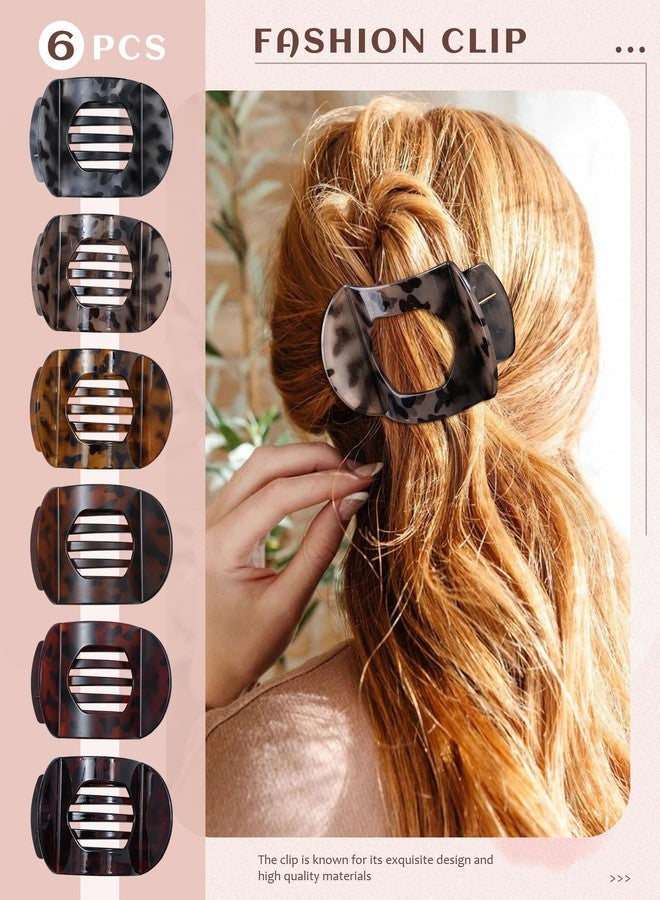 سي اتش ال اي انس اس 6 قطع من مشابك الشعر المسطحة للنساء، متوسطة الحجم، مانعة للانزلاق، ذات قبضة قوية، مناسبة للشعر الخفيف (نقشة جلد النمر (بني فاتح + بني غامق + بني)) - Image 5